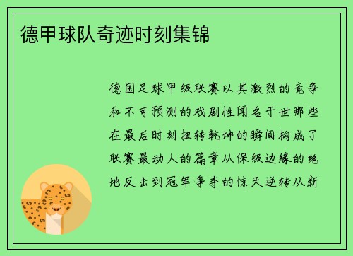 德甲球队奇迹时刻集锦